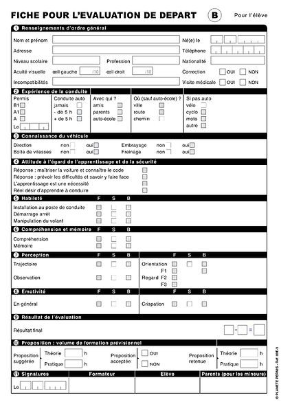 Fiche pour l'évaluation de départ — catégorie B